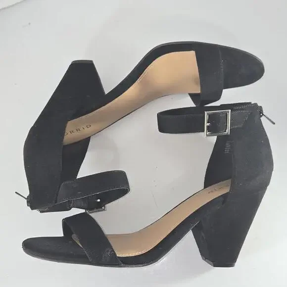 Torrid Women's Suede Strappy Block Heel Black Plus Size 11W - Picture 6 of 9